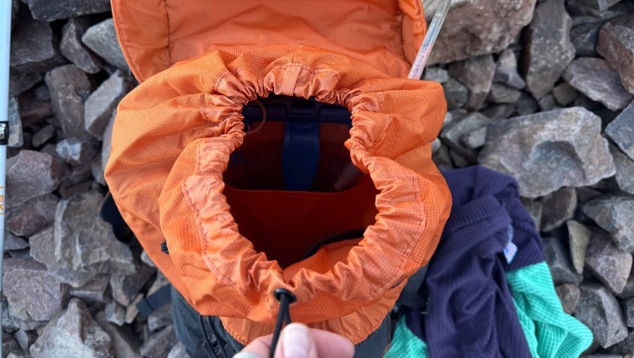 the inside of the Wy'east Daypack By Six Moon Designs during a hike in the mountains