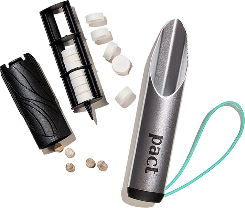 PACT One Kit open with contents including compressed wipes and mycelium tablets for backcountry hygiene.