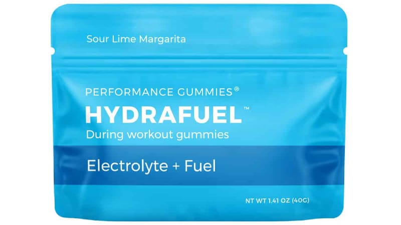Studio product image of HydraFuel Hydration Gummies in blue packaging labeled "Electrolyte + Fuel" by Seattle Gummy Company.