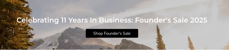 Banner image for Outdoor Vitals Founder’s Sale 2025, featuring a mountain backdrop with text reading “Celebrating 11 Years In Business: Founder’s Sale 2025” and a button to shop the sale.