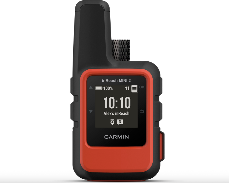 Garmin inReach Mini 2 handheld satellite communicator in orange and black.