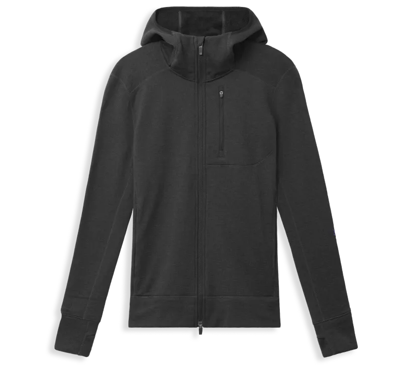 Black Ibex Mammoth Full Zip Wool Hoodie designed for outdoor performance and cold-weather adventures.