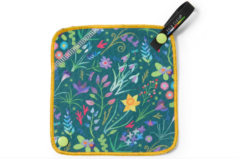 Kula Cloth reusable antimicrobial pee cloth with colorful floral pattern and snap loop.