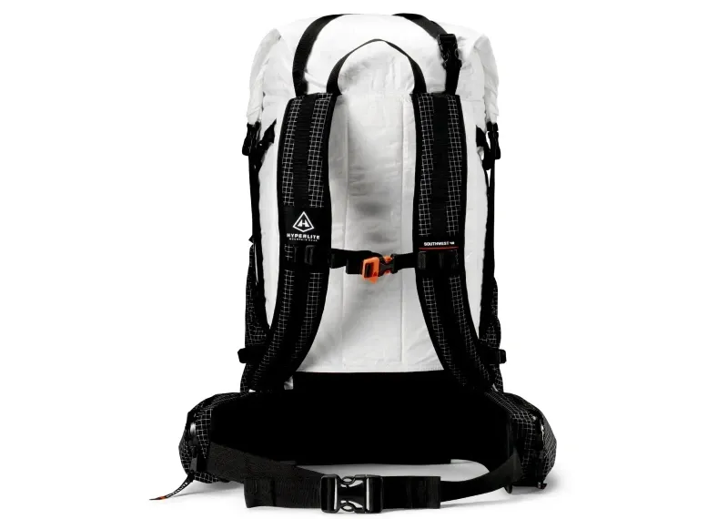 Close-up of Hyperlite Southwest 70 Backpack roll-top closure showing waterproof design.
