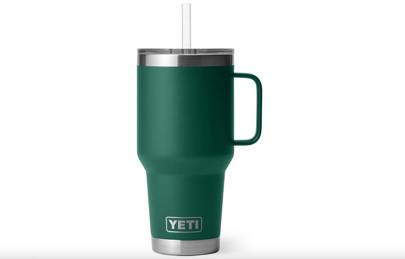 yeti rambler straw mug in green stock photo