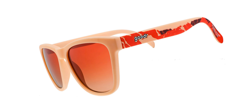 “Goodr sunglasses with a Grand Canyon National Park graphic on the arms and red polarized lenses.”