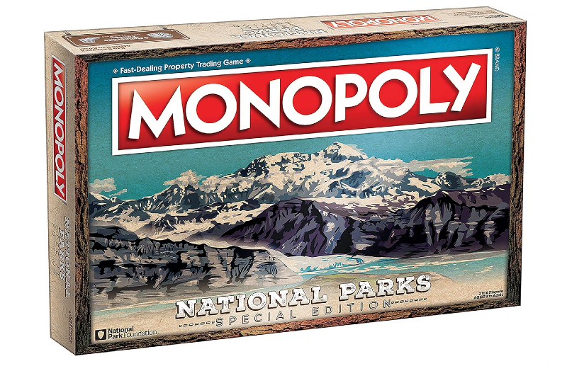 National Parks Special Edition Monopoly board game featuring mountain artwork on the box.