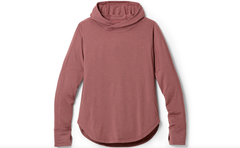 flatlay of rei sun hoodie showcasing an affordable sun-protective hiking gift.