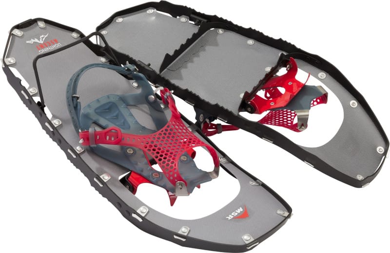 MSR Lightning Ascent Snowshoes with aggressive 360° traction frame, steel crampons, and lightweight decking designed for mountaineering and steep winter hiking.