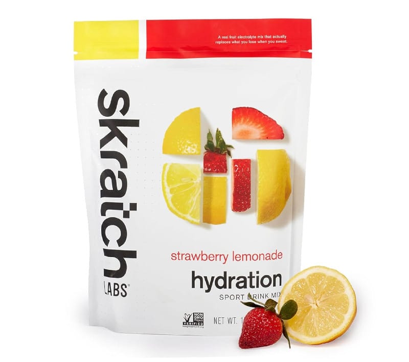 Skratch Labs hydration sport drink mix strawberry lemonade electrolyte powder for hiking in hot desert conditions