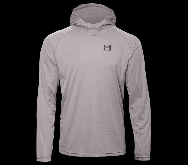 Himali Eclipse Sun Hoodie in light gray, featuring a lightweight long-sleeve design with an integrated hood for sun protection while hiking and backpacking.