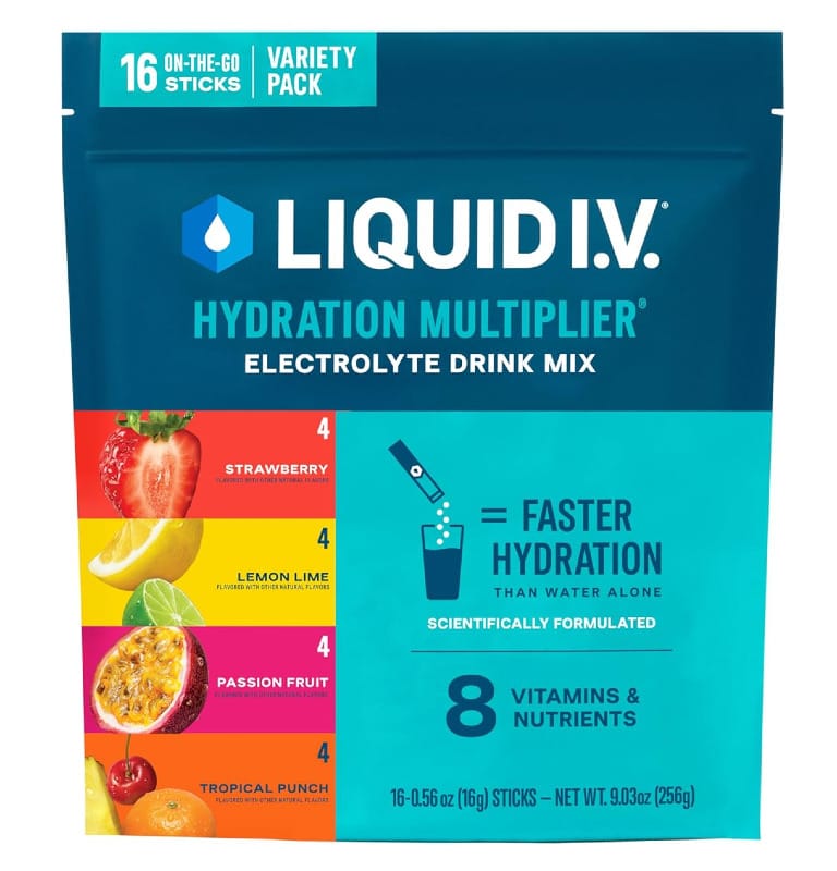 Liquid I.V. Hydration Multiplier electrolyte drink mix variety pack used for hiking hydration and hot weather endurance