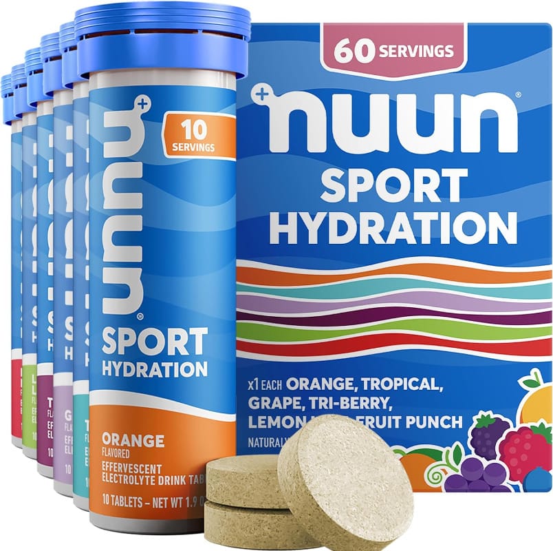 Nuun Sport hydration tablets and tube for electrolyte replacement while hiking, backpacking, and traveling in warm weather