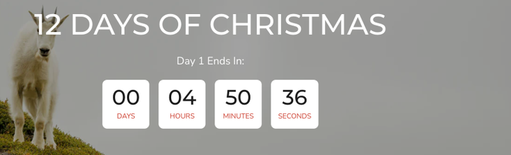 A backpacker using Outdoor Vitals ultralight gear on a mountain trail, promoting the 12 Days of Christmas Sale with daily rotating discounts.